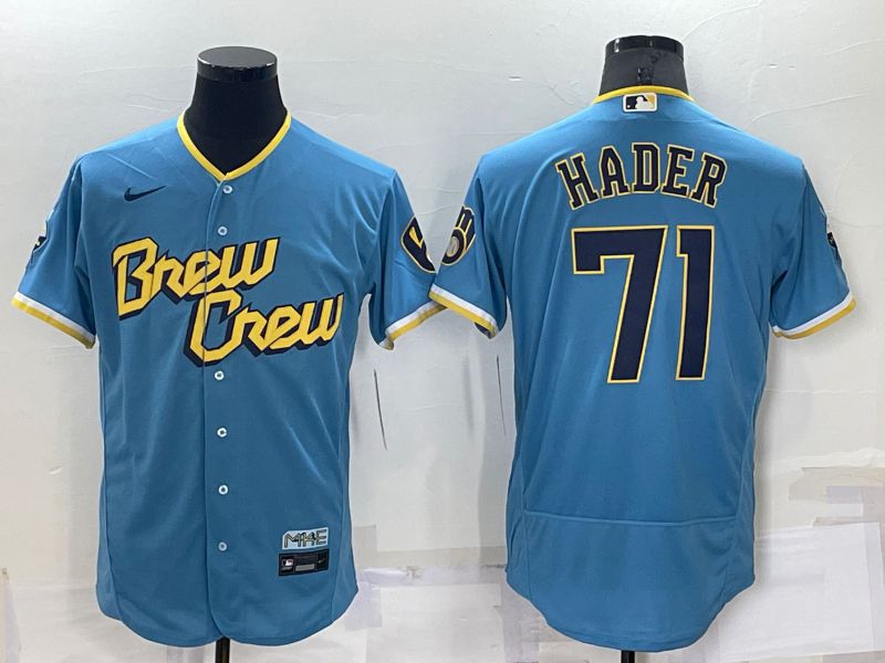 Men Milwaukee Brewers #71 Hader Blue City Edition Elite Nike 2022 MLB Jersey